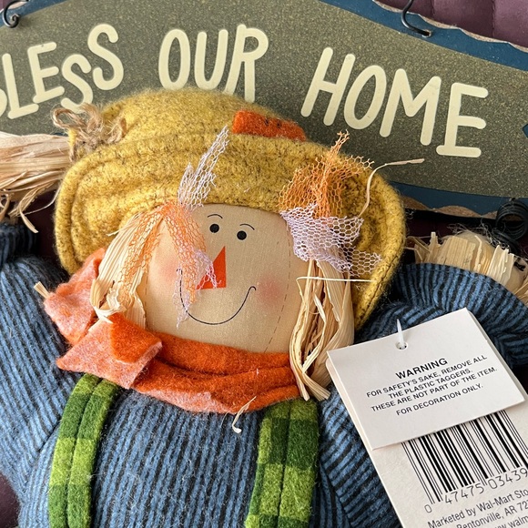 Set of 2 Fall Scarecrow Wall Hang Decor Welcome Home Bless Our Home - Picture 7 of 10
